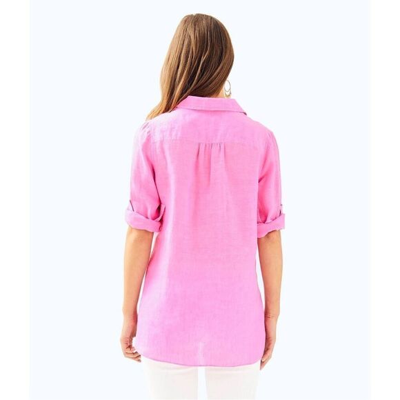 Lilly Pulitzer Deanna Popover Linen Tunic Top Pink Sunset Size 4 - Picture 4 of 11